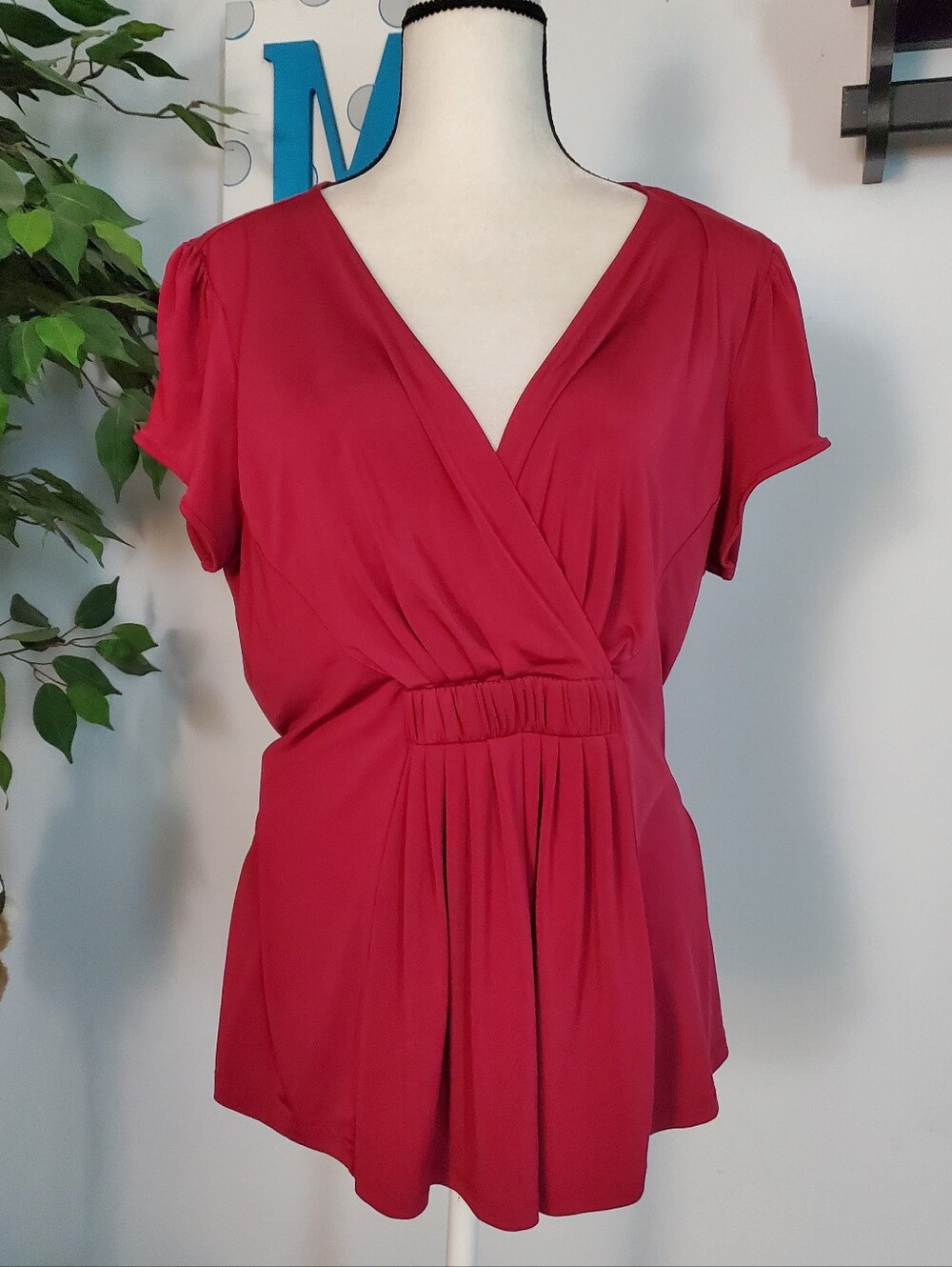 WORTHINGTON STRETCH Liquid Knit Plunge Drape Empire Waist XL